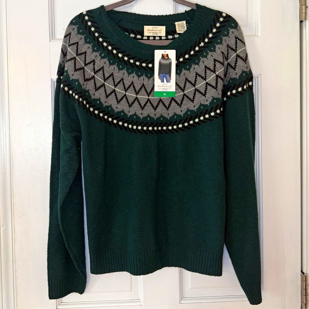 Weatherproof Vintage Womens XL Fair Isle Sweater Green Nordic NWT